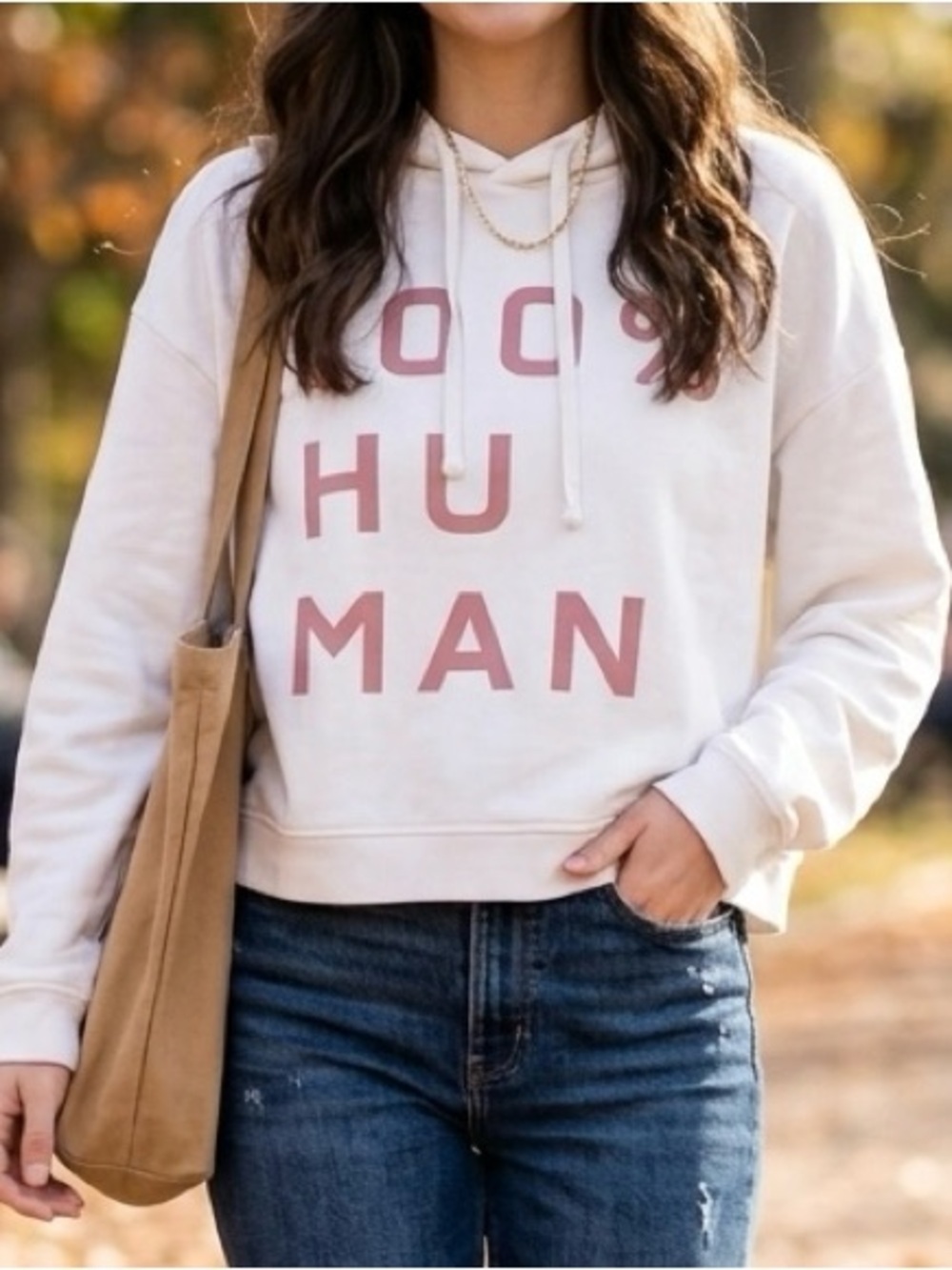 Everlane Cream Hoodie with Pink Lettering